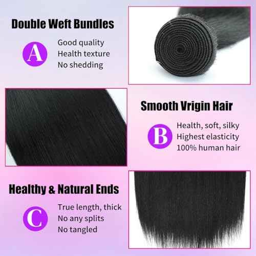 12A Straight Bundles Human Hair 18 20 22 24 Inch, 100% Unprocessed Brazilian Virgin Bundles Human Hair Straight Quick Weave Bundles for Women, Sew In Hair Extensions 400g/Pack Natural Black Color