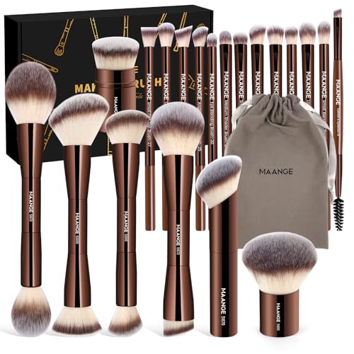 MAANGE 21-Piece Makeup Brush Set with Double-Ended Kabuki Brushes