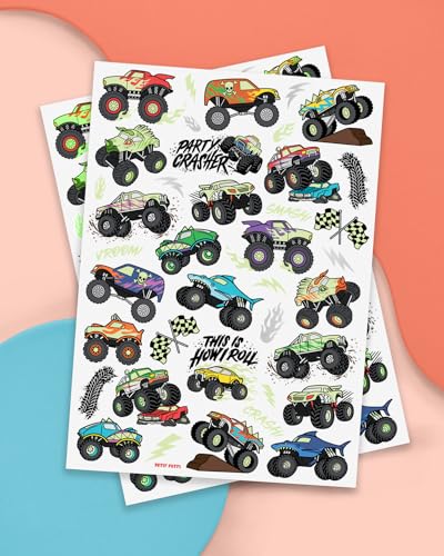 xo, Fetti Glow in the Dark Monster Truck Temporary Tattoos - 50 Pack