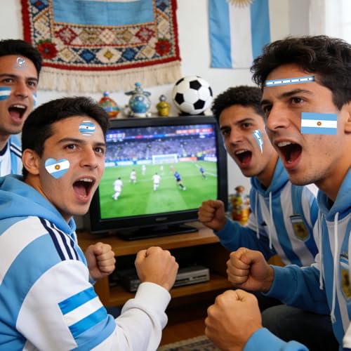 Argentina Flag Temporary Tattoos 110 Pcs Waterproof Face Stickers for Soccer Games & Parties