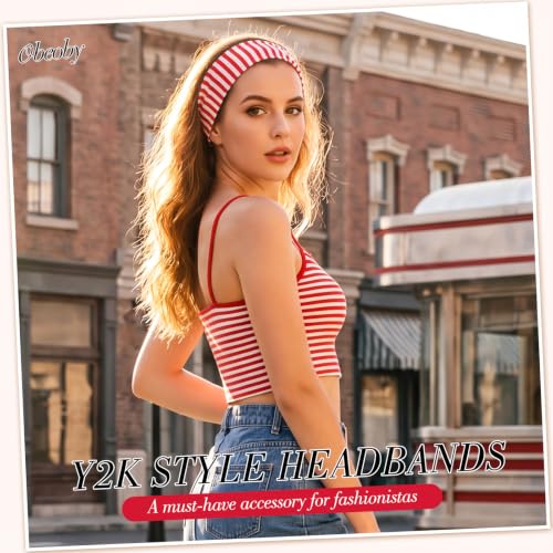8 Pack Stripe Headbands for Women - Retro Y2K Style Hair Accessories