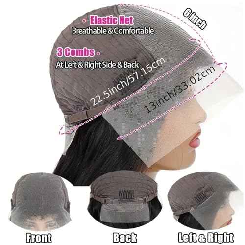 13x6 HD Frontal Wig 250 Density HD Lace Front Wigs Human Hair Pre Plucked with Baby Hair Brazilian Virgin Hair Glueless Body Wave Wig 26 Inch Transparent Lace Front Wigs Human Hair Natural Black