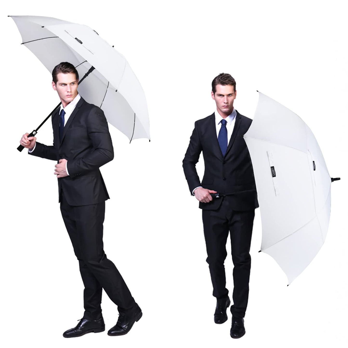 G4Free 54 Inch Automatic Open Golf Umbrella Windproof Extra Large Oversize Double Canopy Vented Windproof Waterproof Stick Umbrellas for Men (White)