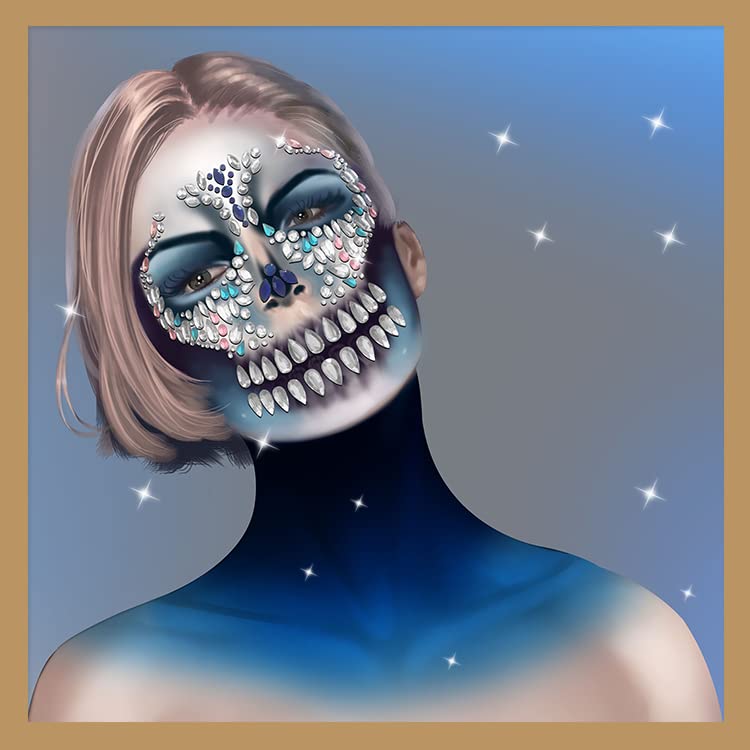 Skeleton Face Gems - 6 Pack Rhinestone Stickers for Halloween Makeup