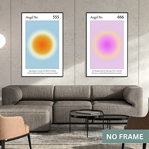 Gradient Aura Angel Numbers Poster Sets for Room Aesthetic Inspirational Quotes Wall Art Paintings Abstract Minimalist Room Wall Decor - 11x17in LAMINATED - No Frame (444, 555, 666 - Angel Numbers)