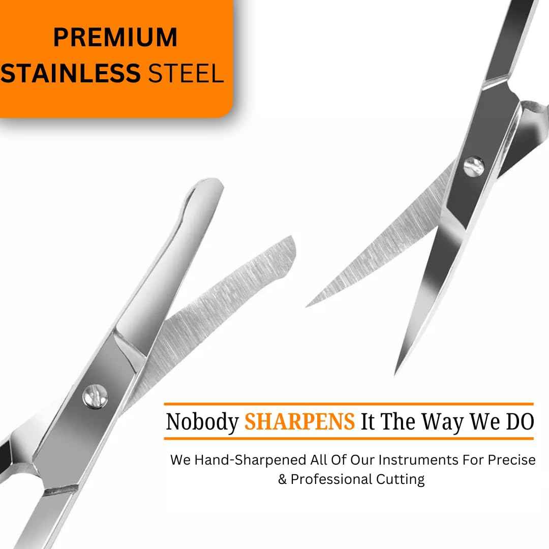 Promax 2-in-1 Nose Hair & Eyebrow Scissors Set – Stainless Steel Grooming Shears with Rounded Safety Tip & Curved Blades for Men & Women – Beard, Mustache & Facial Hair Trimming Scissors Kit