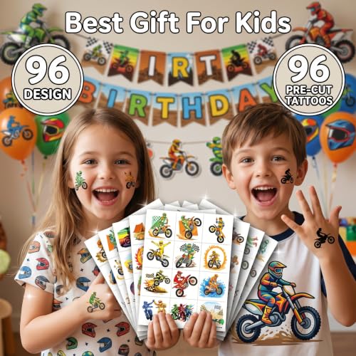 Dirt Bike Temporary Tattoos for Kids - 60 Pre-Cut Motocross Designs