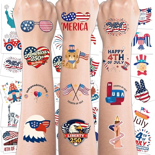 USA Patriotic Temporary Tattoos - 150 PCS 4th of July Stickers