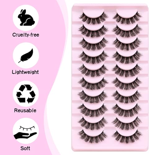Losha DD Curl Russian Strip Lashes - 10 Pairs Wispy False Eyelashes