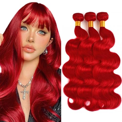Red Body Wave Human Hair Bundles - 14, 16, 18 Inch, 300g