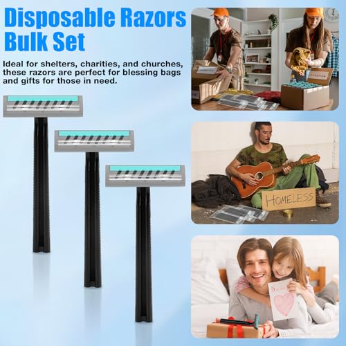 Disposable Razors Bulk for Men 200 Pack, Homeless Supplies Bulk, Twin Blade Mens Safety Travel Supply Shaving Razor, Face Beard Body Shavers for Hotel Camping Bathing (Black)