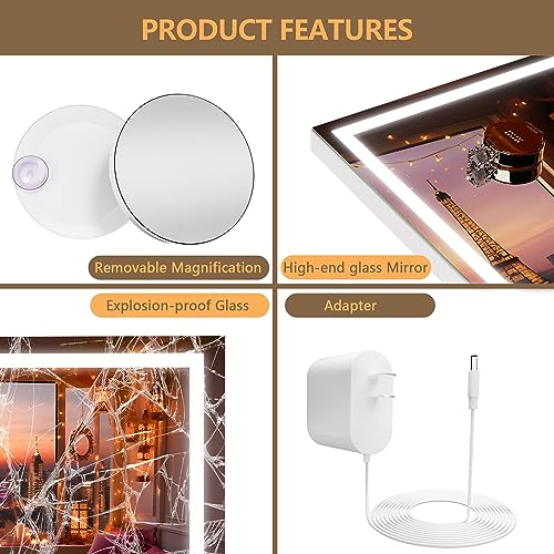 28" x 20" LED Makeup Mirror with Dimmable Touch Control