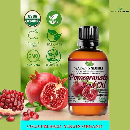 USDA Certified Organic Pomegranate Seed Oil for Skin Repair -Glass Bottle Cold Pressed and Pure Rejuvenating Oil for Skin, Hair and Nails 1oz
