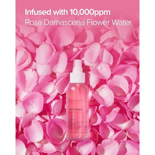 Mary&May Rose Collagen Mist Serum - Double Layer Essence Face Spray - Instant Hydration, Radiance, Anti-Aging and Glowing Skin with Damask Rose Water and Plant-Based Oils, 3.38 fl.oz.