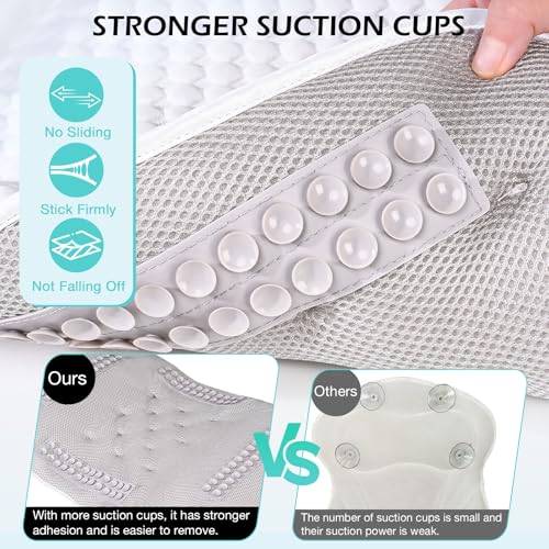 Full Body Bath Pillow for Bathtub, Thick Soft Tub Cushion with Non-Slip Suction Cups Dual Hooks, Luxury Spa Pillow for Neck Back and Hip Support, 55" x 18"