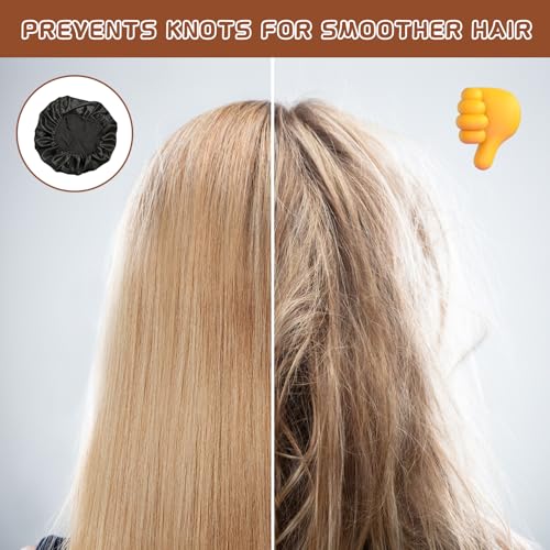Silk Sleep Cap Set - 2 Pcs Satin Hair Bonnets for Women, Soft Elastic Band, Suitable for Curly & Long Hair - Gold & Black