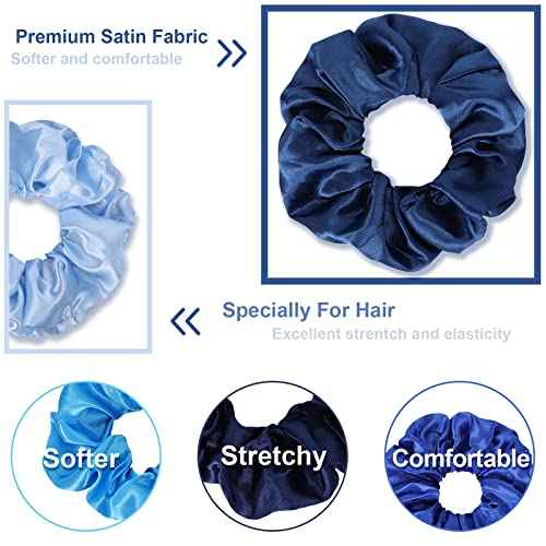 Whaline 10Pcs Blue Satin Fabric Hair Ties Bulk Ponytail Holders Scrunchies Elastic Hair Bands for Women Girls Teens Party Gift Favors