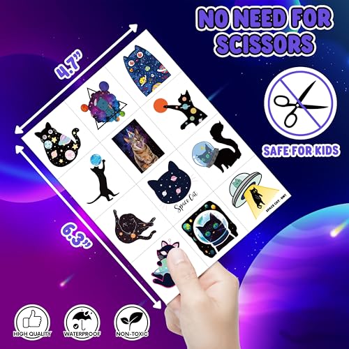 96 PCS Space Cat Temporary Tattoos for Kids Party Favors