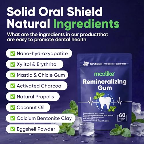 Moolike Sugar-Free Remineralizing Chewing Gum - Enamel Repair & Cavity Protection, 60 Count
