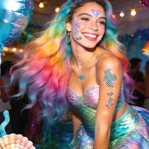 Mermaid Scale Temporary Tattoos Stickers, 12 Sheets