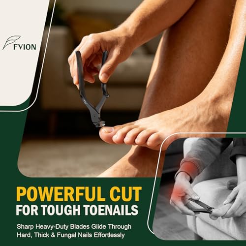 FVION Black Wide Jaw Toenail Clippers for Seniors - Heavy Duty Thick Nail Trimmer with Catcher & Lock