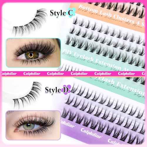 Bottom Lash Clusters DIY Eyelash Extensions 4 Styles Lower Lashes Wispy Bottom Individual Lashes 5-7mm Natural Thin Band Eyelash Clusters 225pcs for Bottom Lash Extension by calphdiar