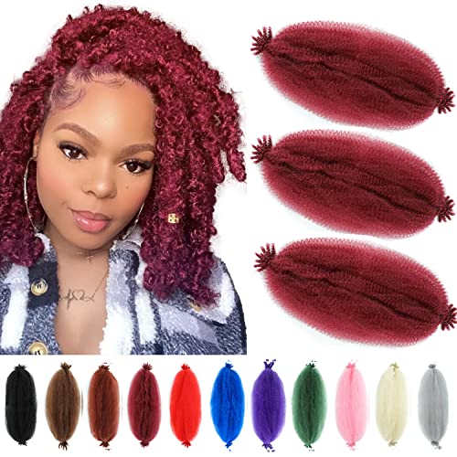 Springy Afro Twist Hair 12 Inch 3 Packs Burgundy Color Pre Fluffed Marley Twist Braiding Hair for Black Women (12 inch, Burgundy)