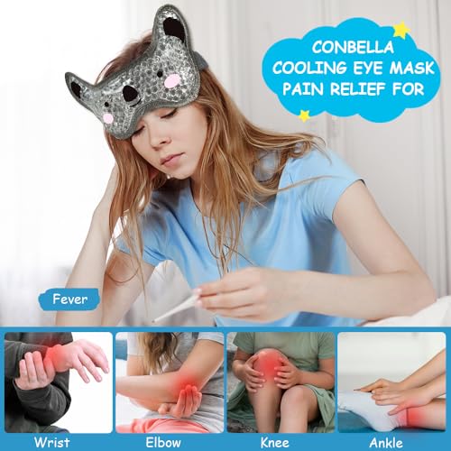 Kids Ice Packs 2 Packs Cooling Eye Mask with Soft Plush Backing for Children Boo Boos Sinus Headache Fever Patch for Kids (Green+Grey)