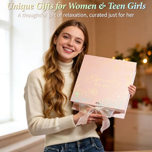 Spa Gifts for Women Bath Gift Set, Rose Relaxing Spa Gift Baskets Home Bath Set Self Care Kit Care Package Thank You Birthday Easter Gifts Basket for Women Her Mom Sister Friends Teen Girls Wife