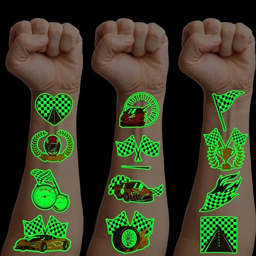 96 Glow in the Dark Checkered Flag Temporary Tattoos