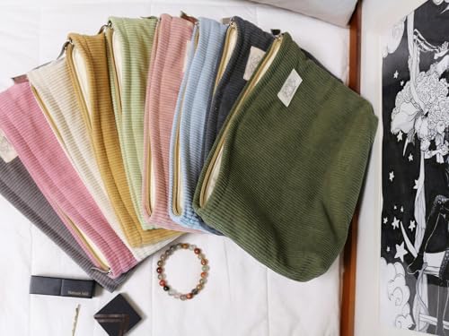 Corduroy Makeup Bag with Compartment, 8.5" Cosmetic Organizer