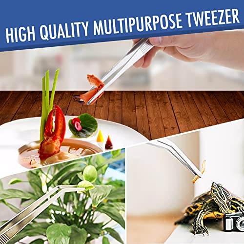 Comfecto 15 Inch Extra Long Tweezers Stainless Steel Straight Serrated Tip, Non Slip Reptile Feeding Tweezer Tongs Tool for Aquarium Aquascaping Cooking