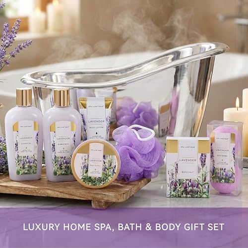 Spa Luxetique Lavender Bath Gift Basket for Women, 8-Piece Set