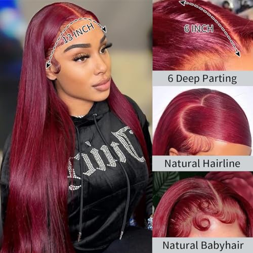 DJFG Burgundy 200% Density Human Hair Lace Front Wig - 20 Inch