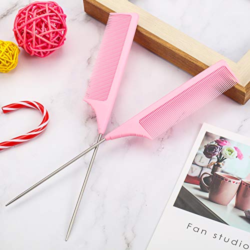 Pink Carbon Fiber Hair Comb with Metal Rat Tail - 9 Inch Styling Tool