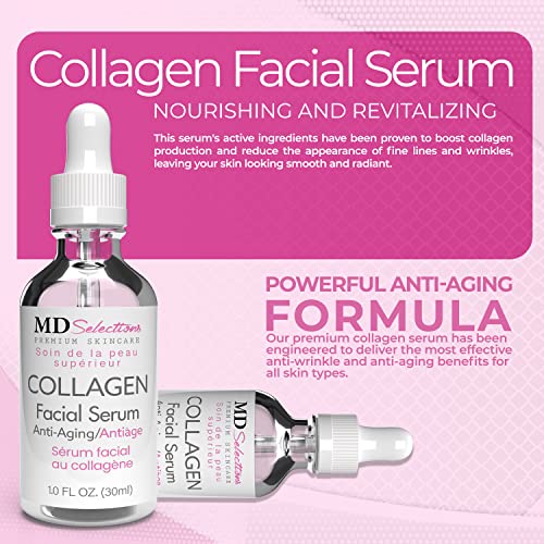 Collagen Serum with Facial Moisturizer - Peptide Collagen Serum for Face, Lifting, Plumping, & Firming Collagen Facial Serum Improves Elasticity, Reducing Acne (1+1 Fl Oz, 2-Pack)