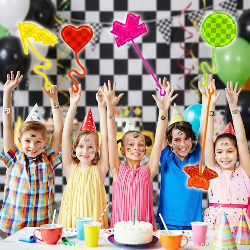 48pc Checkered Party Favors - Stick Hands & Temporary Tattoos