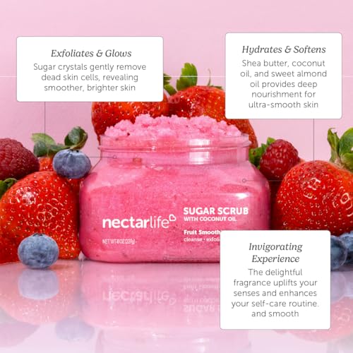 Sugar Body Scrub 8 oz, Moisturizing and Exfoliating Scrub for Nourishing Essential Body Care, Gift For Her (Fruit Smoothie)