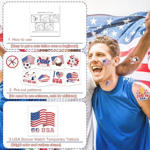 HOWAF USA Soccer Temporary Tattoos - 40Pcs Pre-Cut