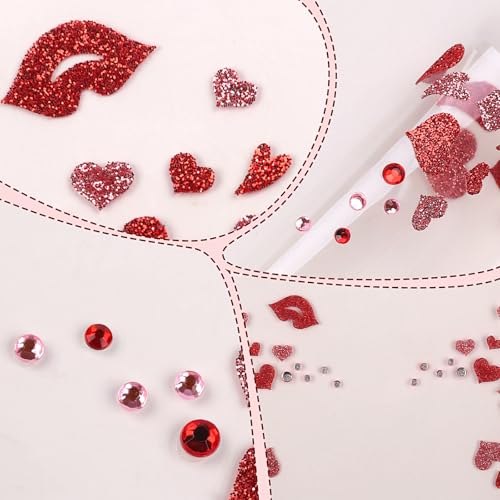 Red Glitter Heart Face Stickers with Rhinestones - 2 Pack