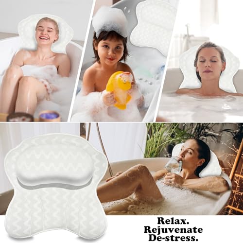 Bath Pillow Spa Bathtub Ergonomic for Tub, Neck, Head, Shoulder Pillows Support Cushion Headrest,Strong Grip Suction Cups Soaking and Luxury Soft 4D Mesh