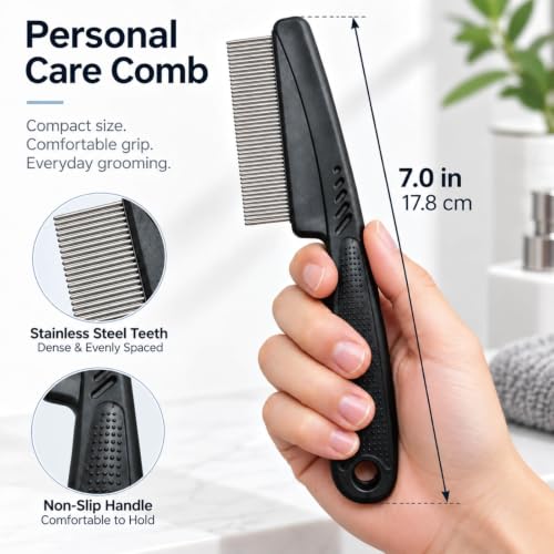 Yumflan 1.0mm Stainless Steel Dandruff Comb with Non-Slip Handle