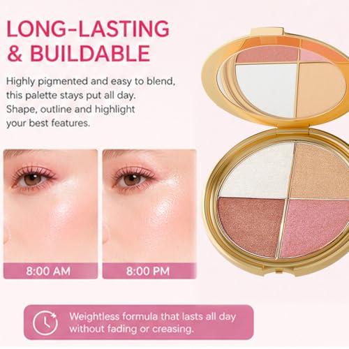 Dulele 4-in-1 Eye & Cheek Palette with Highlighter, Blush & Bronzer