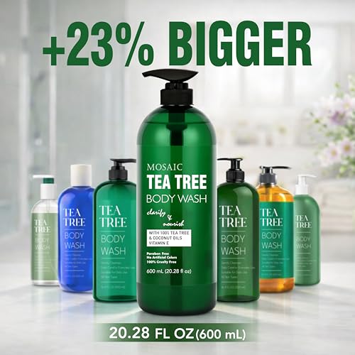 AnatoliaDaphne Tea Tree Body Wash and Shower Gel with Vitamin E for Jock Itch, Eczema, Ringworm, Body Odor, Body Wash Women & Men with Added Body Oils,LARGE 20.2 FL Oz Bottle (Tea Tree, Pack of 3)