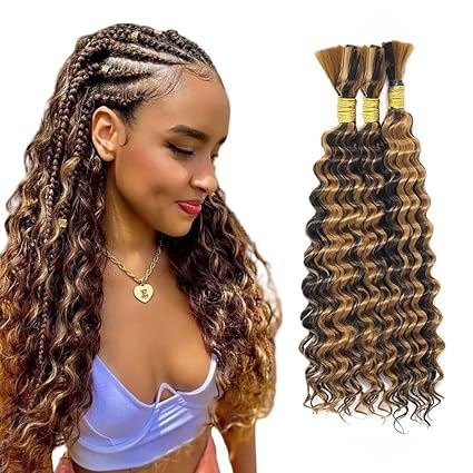 P4/27 Blonde Deep Wave Human Hair Braiding Extensions - 3 Bundles