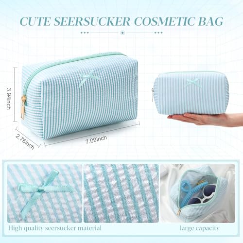 Sanwuta 8 Pcs Striped Seersucker Makeup Bag Set - Travel Pouches