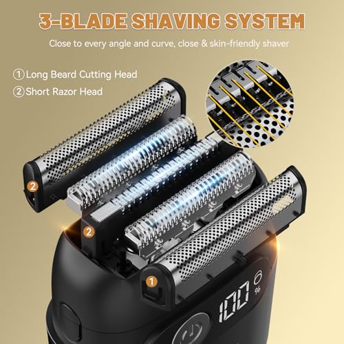 Electric Foil Shavers for Men, Upgraded Mini Electric Razor with 3 Floating Blades, LED Display, USB-C Fast Rechargeable, Portable Electric Shavers for Beard/Face