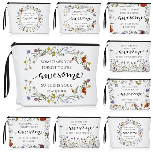 Reginary 20 Pcs Makeup Bags Gift for Women Bulk Inspirational Flower Canva Cosmetic Bag with Zipper You Are Awesome Thank You Gift for Staff Employee Coworker Team Nurse Caregiver (Inspirational)