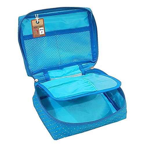 atorakushon Travel Makeup Train Case Cosmetic Organizer Portable Artist Storage Bag Zipper Pouch with Adjustable Divider for Women Girls Gifts Water-Resistant Daily Storage Organzier (Sky Blue)