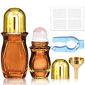 50ml Rose Quartz Amber Glass Roller Bottle Set - Empty Leakproof 2 Pack with Funnel & Opener